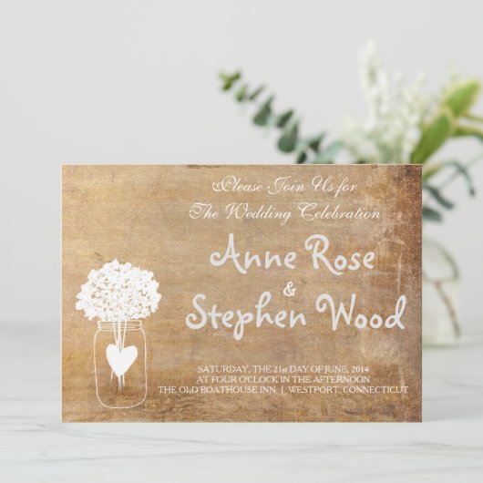 Eenvoudige Canvas Mason Jar bruiloft uitnodiging (Staand voorkant)