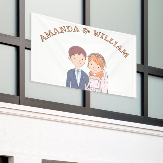 Eenvoudige, Cartoon-achtige echtgenoten illustrati Spandoek (Buitenkant Gebouw)