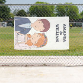 Eenvoudige, Cartoon-achtige echtgenoten illustrati Spandoek (Insitu)