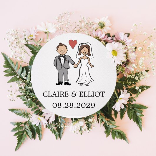 Eenvoudige Cartoon bruiloft Ronde Sticker