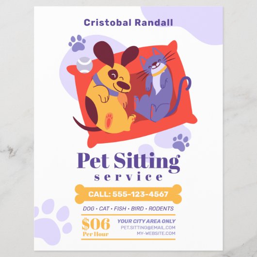 Eenvoudige Cartoon Pet Sitting Service Flyer (Voorkant)