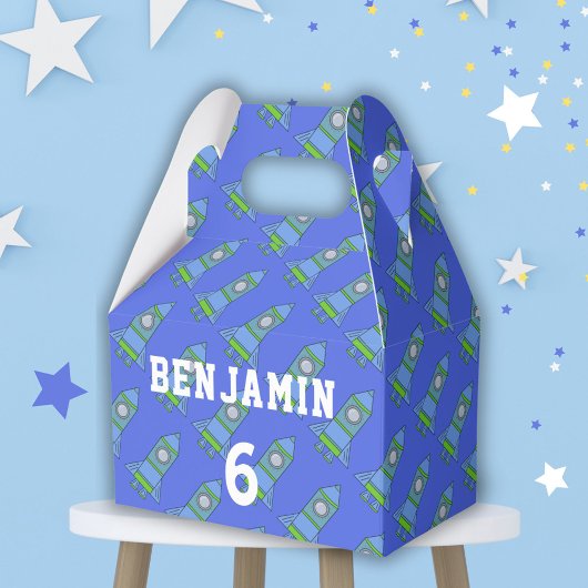 Eenvoudige Cartoon Rocket Blue Kind Birthday Bedankdoosjes