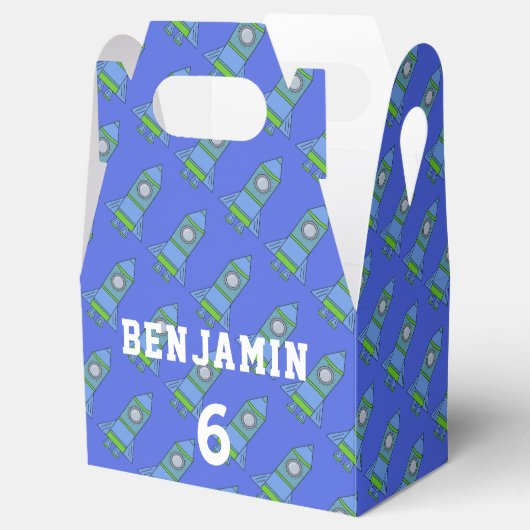 Eenvoudige Cartoon Rocket Blue Kind Birthday Bedankdoosjes (Geopend)