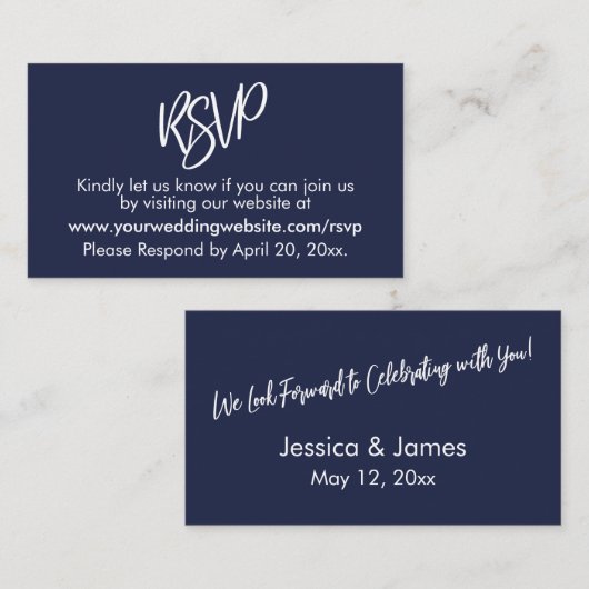 Eenvoudige Casual Bold Navy Blue RSVP Behuizing Ka Informatiekaartje (Voorkant / Achterkant)