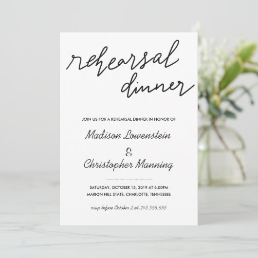 Eenvoudige Casual script repetitie diner bruiloft Kaart (Staand voorkant)