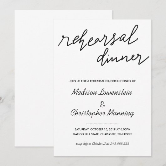 Eenvoudige Casual script repetitie diner bruiloft Kaart (Voorkant / Achterkant)