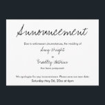 Eenvoudige, Casual uitgestelde aankondiging huweli<br><div class="desc">Hier is een eenvoudige kaart om je gasten te informeren als het nodig is om je trouwdatum te veranderen. Gebruik de velden sjabloon om uw persoonlijke gegevens toe te voegen en dit unieke, moderne ontwerp zelf te maken. De witte achtergrond kan in om het even welke kleur worden veranderd u...</div>