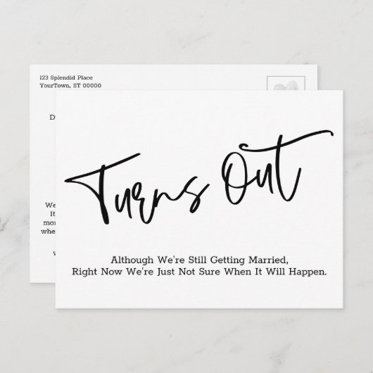 Eenvoudige Casual uitgestelde huwelijksaankondigin Briefkaart (Voorkant / Achterkant)