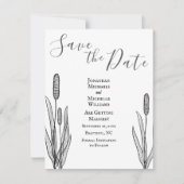 Eenvoudige Cattails Black en White Wedding Save The Date (Voorkant)