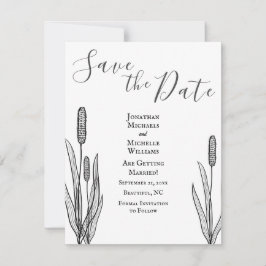 Eenvoudige Cattails Black en White Wedding Save The Date