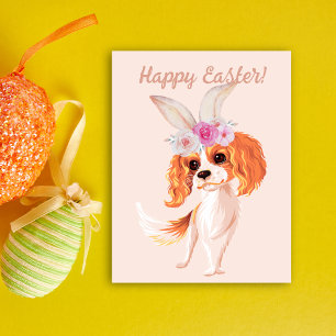 Eenvoudige Cavalier met konijnenoren en bloemen Pa Feestdagenkaart