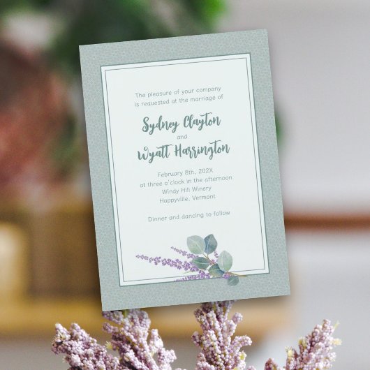 Eenvoudige ceremonie Eucalyptus Leaves Wedde Kaart