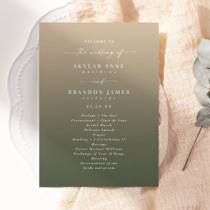 Eenvoudige ceremonie van Ombre Dark Green & Gold W Programmakaart