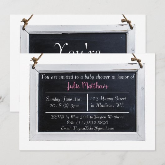 Eenvoudige chalkboard Baby Shower-uitnodigingen Kaart (Voorkant / Achterkant)