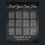 Eenvoudige Chalkboard Wedding Reception Sezing Cha Poster<br><div class="desc">Dit vette, eenvoudige ontwerp kenmerkt een gekrabd afbeelding van het krijtbord dat door witte tekst wordt bedekt. Eenvoudige, elegante doopvonten kunnen worden veranderd als u verkiest. Alle lagen werden afzonderlijk toegevoegd en open verlaten om u veel ontwerpcontrole te geven. Deze opstelling heeft 12 lijsten die in 3 rijen van 4...</div>
