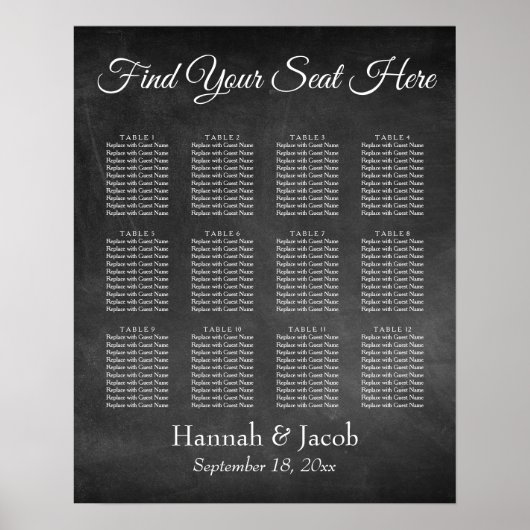 Eenvoudige Chalkboard Wedding Reception Sezing Cha Poster (Voorkant)