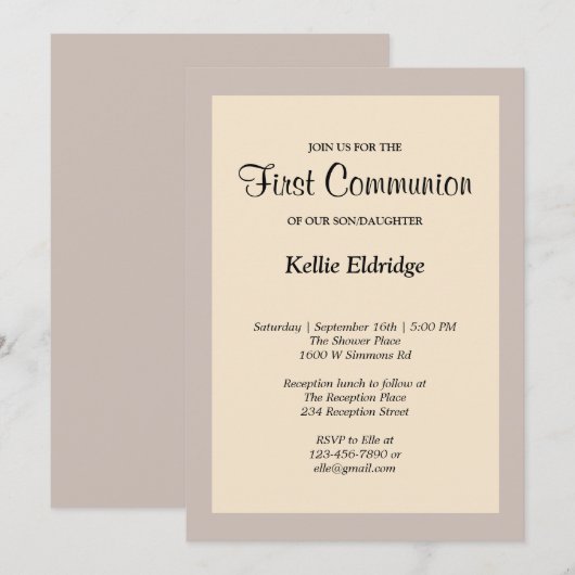 Eenvoudige champagne ingelijst eerste communie uit kaart (Voorkant / Achterkant)