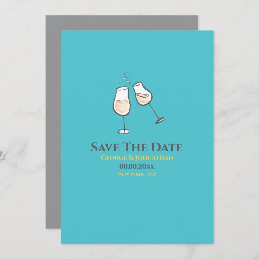 Eenvoudige champagneglazen toasten homo lesbienne save the date (Voorkant / Achterkant)