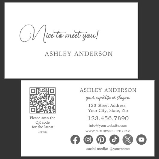 Eenvoudige Charcoal Social Media QR-code Visitekaartje
