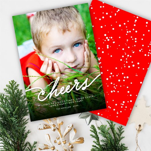 Eenvoudige Cheers Calligraphy Script Modern Photo Feestdagenkaart