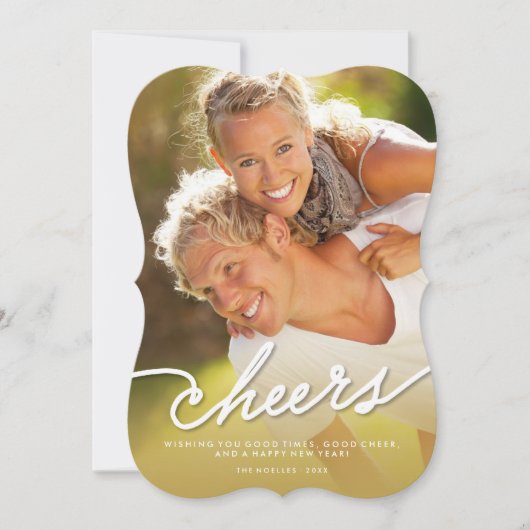 Eenvoudige Cheques Calligraphy Script Gold Ombre P Feestdagenkaart (Voorkant)