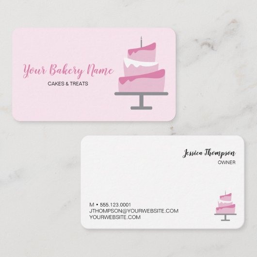 Eenvoudige chic-aangepaste bakkerijroze cake visitekaartje (Voorkant / Achterkant)