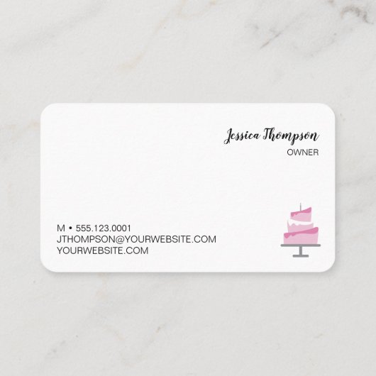 Eenvoudige chic-aangepaste bakkerijroze cake visitekaartje (Achterkant)