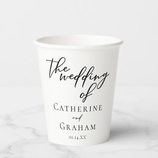 Eenvoudige Chic Black Script bruiloft gepersonalis Papieren Bekers (Voorkant)