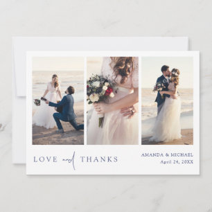 Eenvoudige Chic Blue Text Multi Photo Collage Wedd Bedankkaart