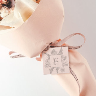 Eenvoudige Chic Blush Line Drawn Flowers Floral Bedankjes Labels