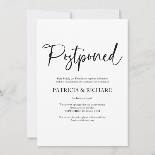 Eenvoudige Chic bruiloft uitgesteld aankondiging (Voorkant)
