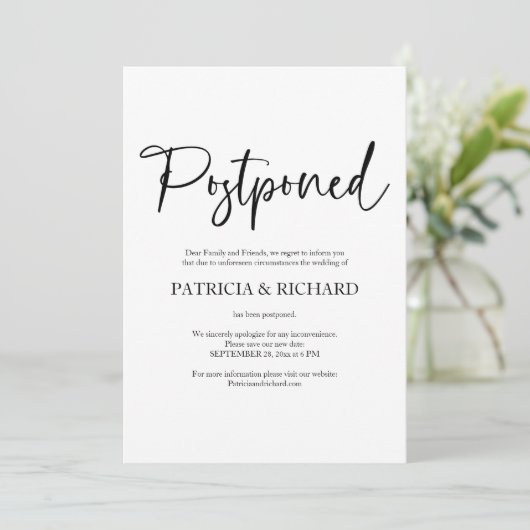 Eenvoudige Chic bruiloft uitgesteld aankondiging (Staand voorkant)