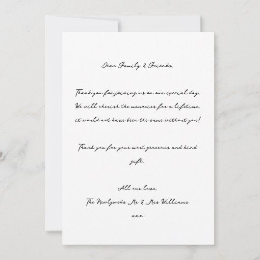 Eenvoudige Chic Budget Foto Huwelijk Dankkaart Kaart (Achterkant)