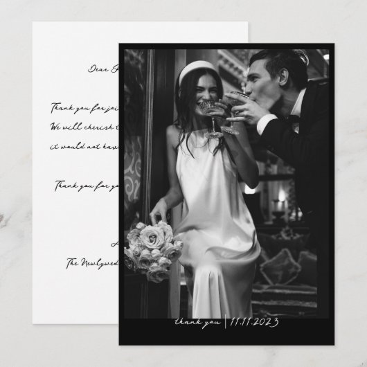 Eenvoudige Chic Budget Foto Huwelijk Dankkaart Kaart (Voorkant / Achterkant)