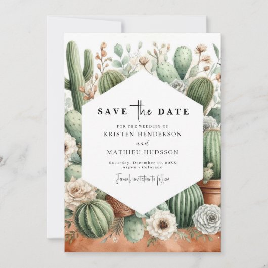 Eenvoudige Chic Cactus bruiloft Save The Date (Voorkant)