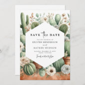 Eenvoudige Chic Cactus bruiloft Save The Date (Voorkant / Achterkant)