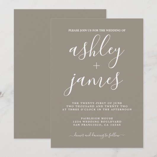 Eenvoudige Chic Calligrafie Gevoelde Wol Grijze Tr Kaart (Voorkant / Achterkant)