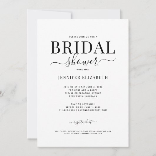 Eenvoudige Chic Calligraphy Bridal Shower Invitati Kaart (Voorkant)