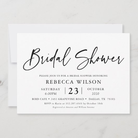 Eenvoudige Chic Calligraphy Bridal Shower Invitati Kaart (Voorkant)