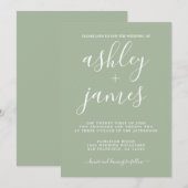 Eenvoudige Chic Calligraphy Lauriergroene Trouwdag Kaart (Voorkant / Achterkant)