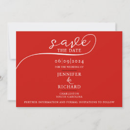 Eenvoudige Chic Cherry Red bruiloft kalligrafie Fo Save The Date