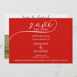 Eenvoudige Chic Cherry Red bruiloft kalligrafie Fo Save The Date