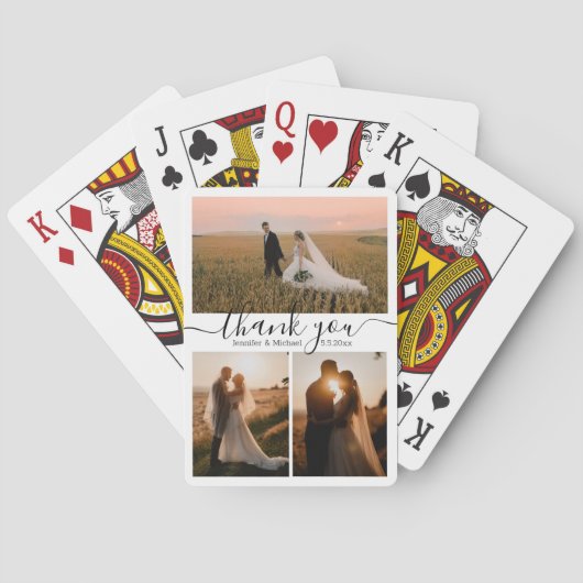 Eenvoudige chic dank u 3 foto's collage bruiloft pokerkaarten (Achterkant)