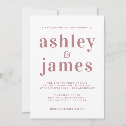 Eenvoudige Chic Dusty Roos Typografie Wedding Kaart (Voorkant)