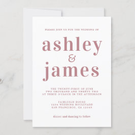 Eenvoudige Chic Dusty Roos Typografie Wedding Kaart