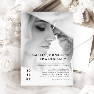 Eenvoudige Chic Elegant Zwart Wit Fotobruiloft Kaart