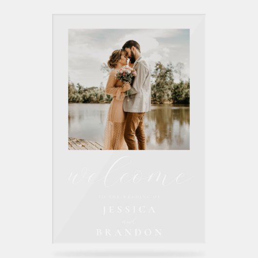 Eenvoudige Chic foto bruiloft welkom Acryl Bord (Voorkant)