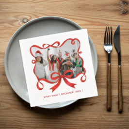 Eenvoudige Chic Foto Kerstfeest Rood Lint Boog Servet
