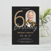 Eenvoudige Chic Gold Black Custom Foto 60e Verjaar Kaart (Staand voorkant)