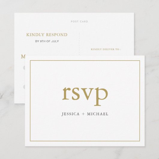 Eenvoudige Chic Gold en White Custom Wedding RSVP Uitnodiging Briefkaart (Voorkant / Achterkant)